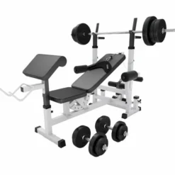 Gorilla Sports Kraftstation Universal inkl, Langhantel Set Kunststoff 40/70/100 kg Weiss Outlet