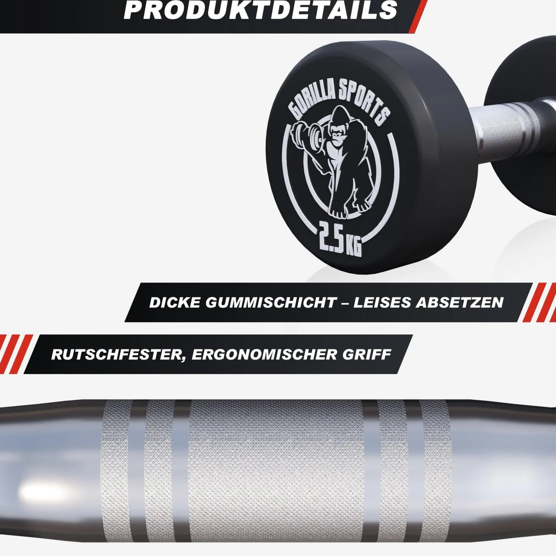 Gorilla Sports Kurzhantel Gummi 2,5 - 40 kg Schwarz / Weiß Sale