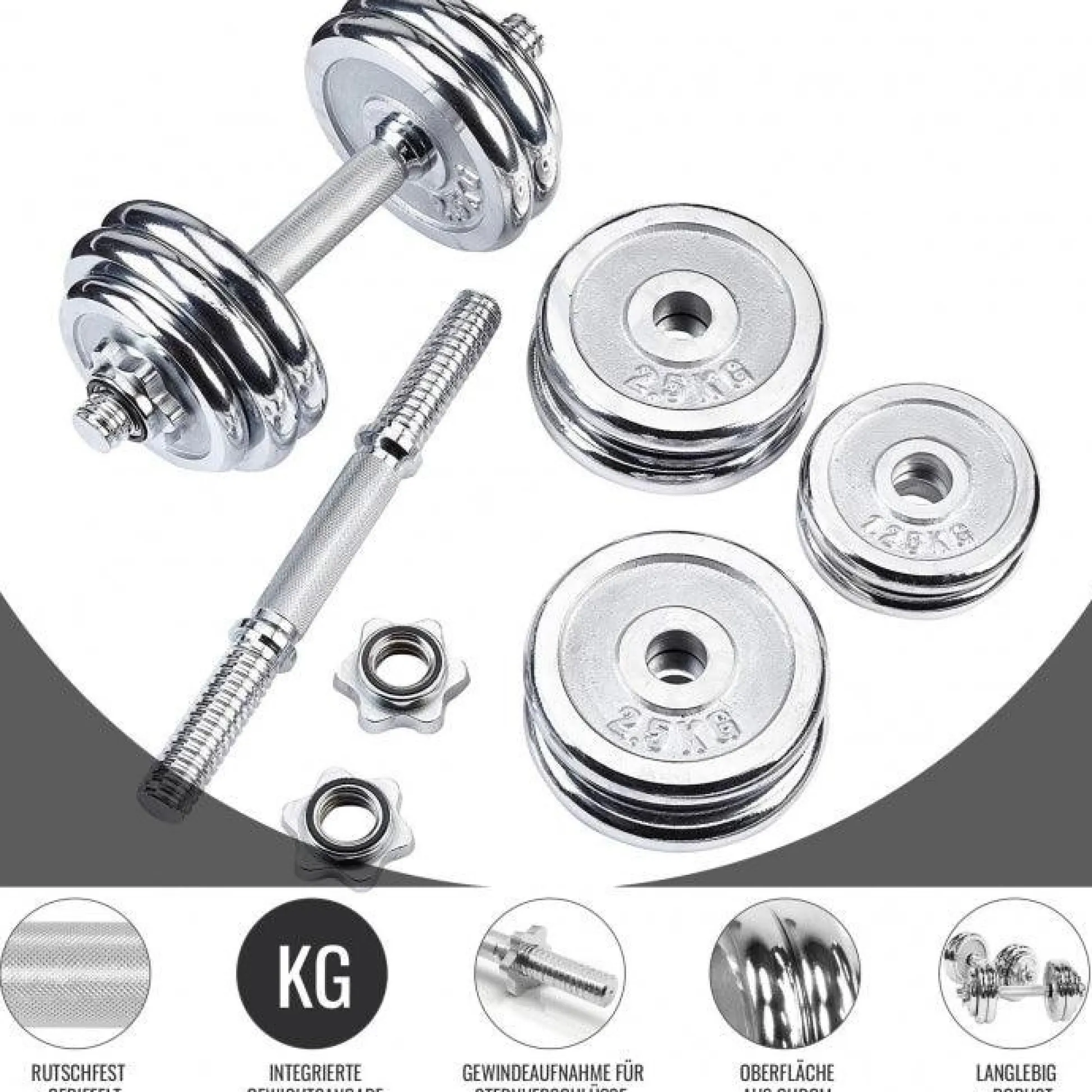 Gorilla Sports Kurzhantel Set Chrom 30 kg mit Sternverschlüssen Silber Clearance