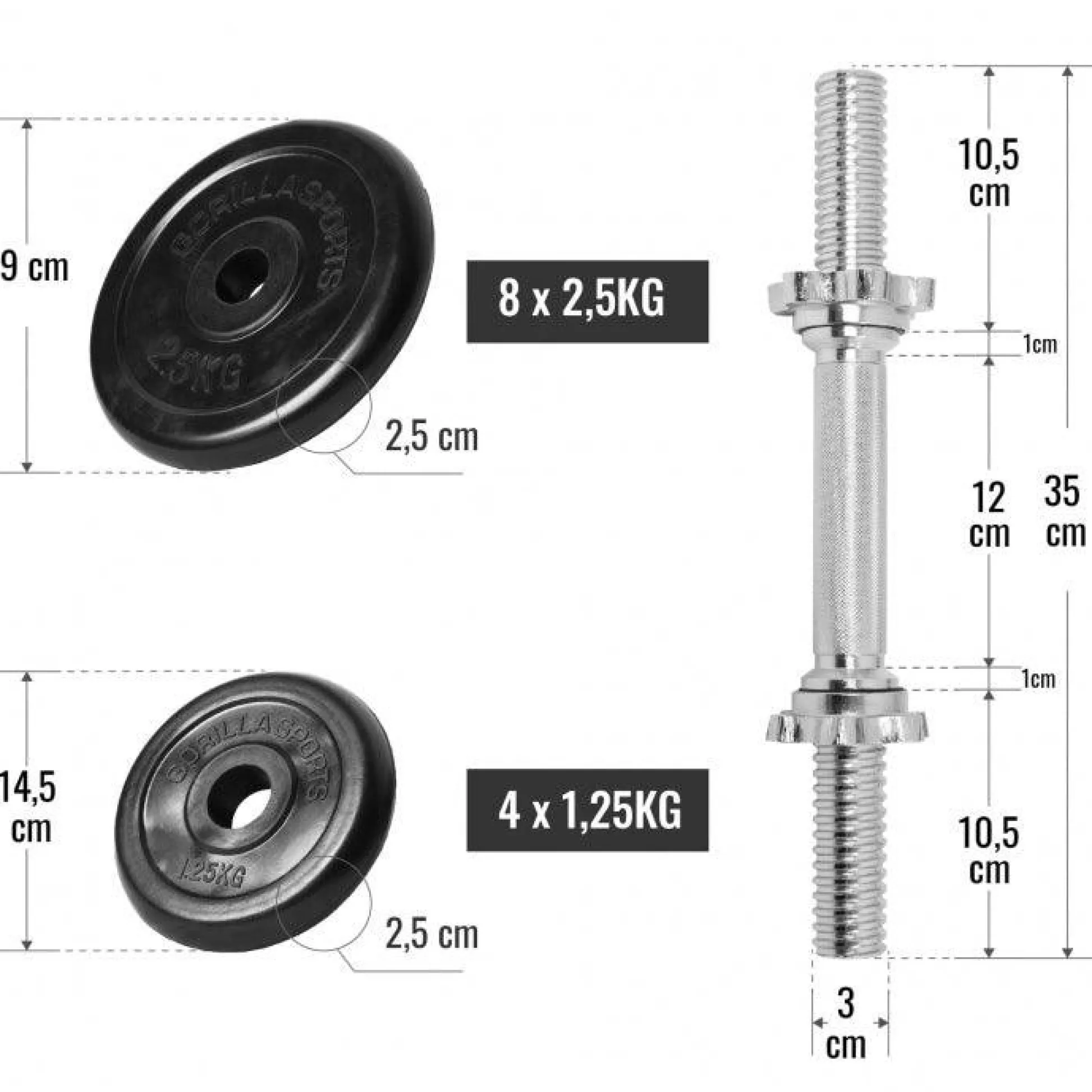 Gorilla Sports Kurzhantel Set Gummi 20 kg mit Sternverschlüssen Schwarz / Silber Outlet