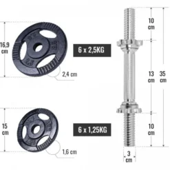 Gorilla Sports Kurzhantel Set Gusseisen Gripper 27,5 kg mit Sternverschlüssen Schwarz / Silber Clearance