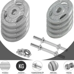 Gorilla Sports Kurzhantel Set Gusseisen Gripper 30 kg mit Sternverschlüssen Silber New