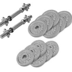 Gorilla Sports Kurzhantel Set Gusseisen 27,5 kg mit Sternverschlüssen Silber Hot
