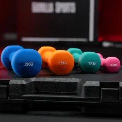 Gorilla Sports Kurzhantel Set Gymnastik Neopren 10 kg mit Koffer Verschieden Clearance