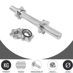 Gorilla Sports Kurzhantel Stange 35 und 42 cm mit Verschlüssen Silber New