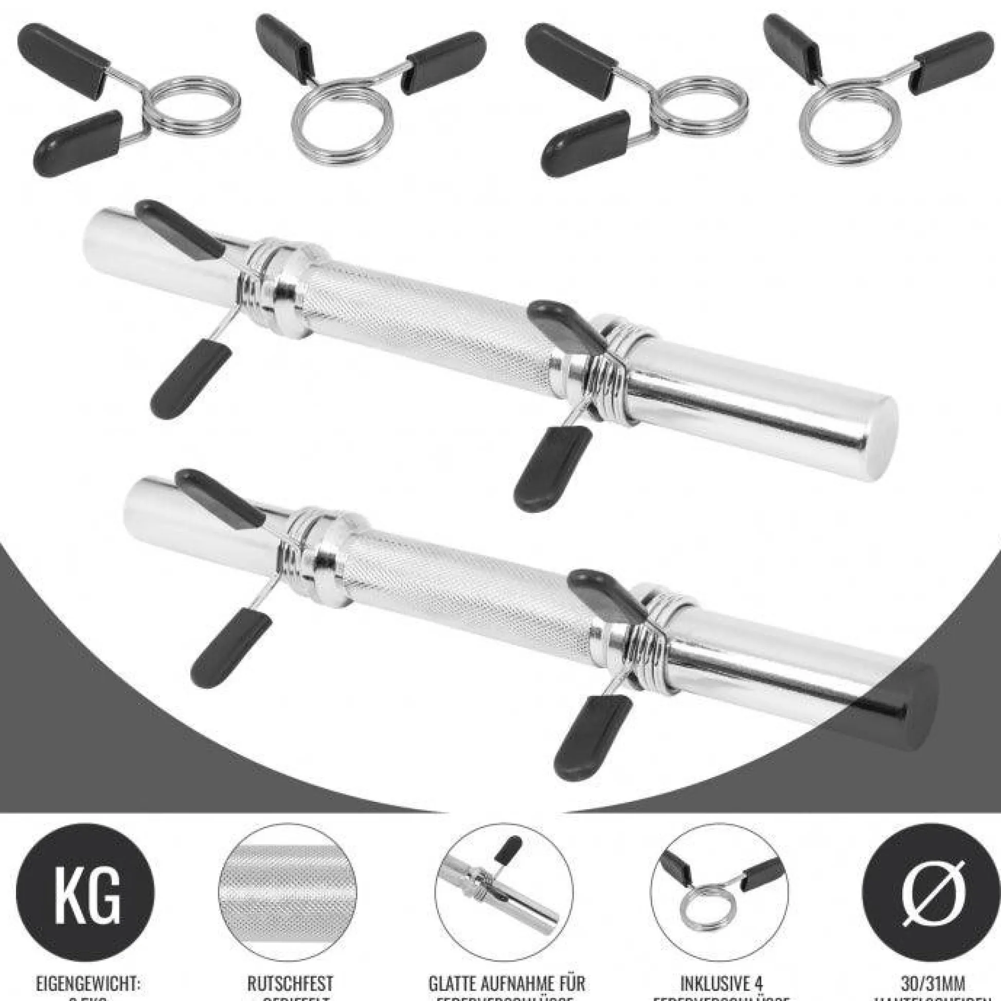 Gorilla Sports Kurzhantel Stange 35 und 42 cm mit Verschlüssen Schwarz New