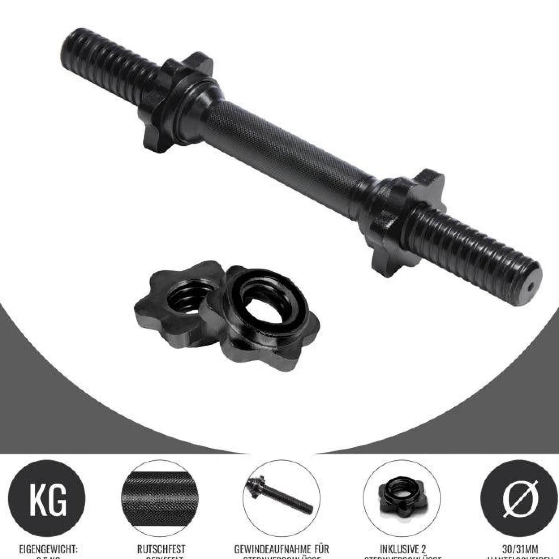 Gorilla Sports Kurzhantel Stange 35 und 42 cm mit Verschlüssen Schwarz New