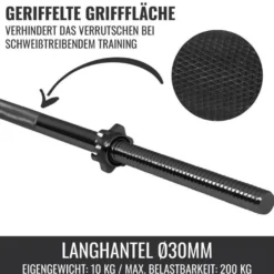 Gorilla Sports Langhantel 170 cm mit Sternverschlüssen Schwarz Discount
