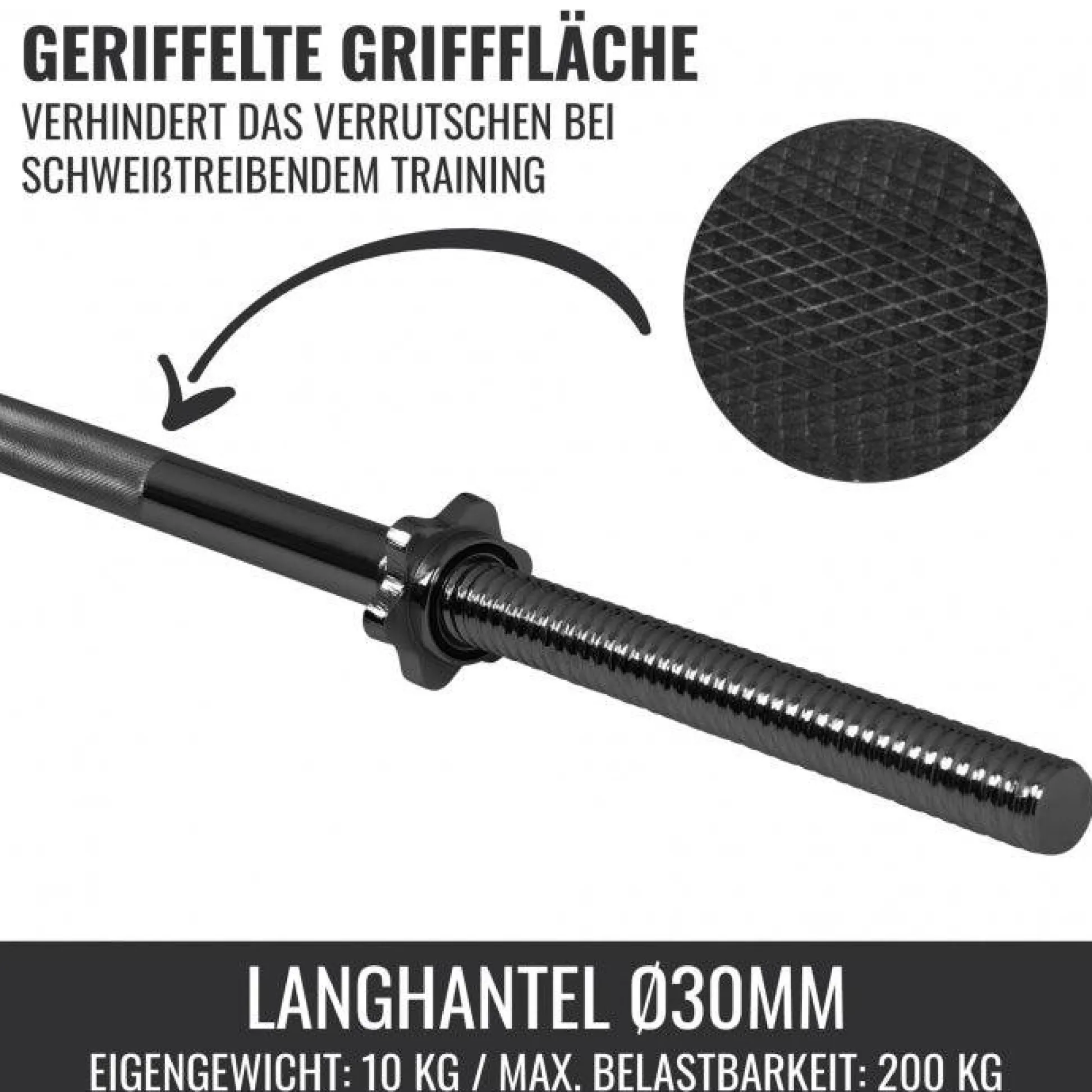 Gorilla Sports Langhantel 170 cm mit Sternverschlüssen Schwarz Discount