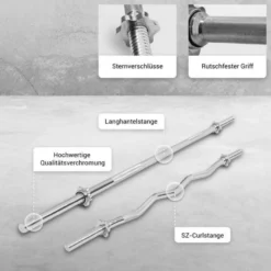 Gorilla Sports Langhantel inkl, SZ-Hantelstange und Verschlüssen Schwarz Best