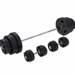 Gorilla Sports Langhantel Set Gripper Kunststoff 60 - 130 kg mit Sternverschlüssen Schwarz / Silber Hot