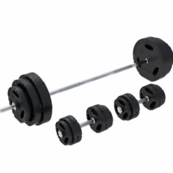 Gorilla Sports Langhantel Set Gripper Kunststoff 60 - 130 kg mit Sternverschlüssen Silber / Schwarz Outlet