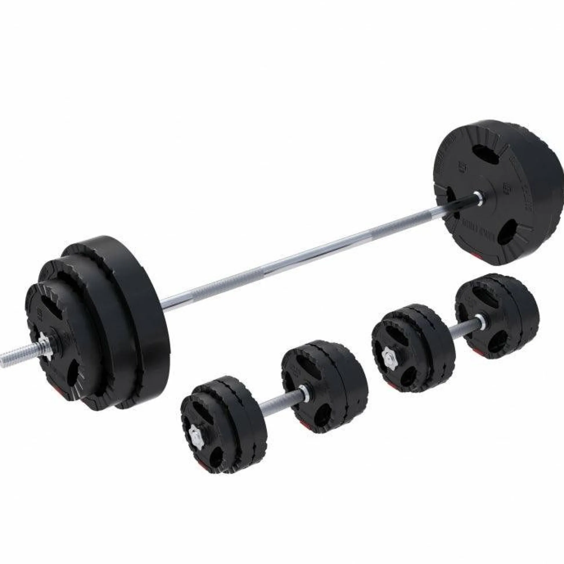 Gorilla Sports Langhantel Set Gripper Kunststoff 60 - 130 kg mit Sternverschlüssen Silber / Schwarz Outlet