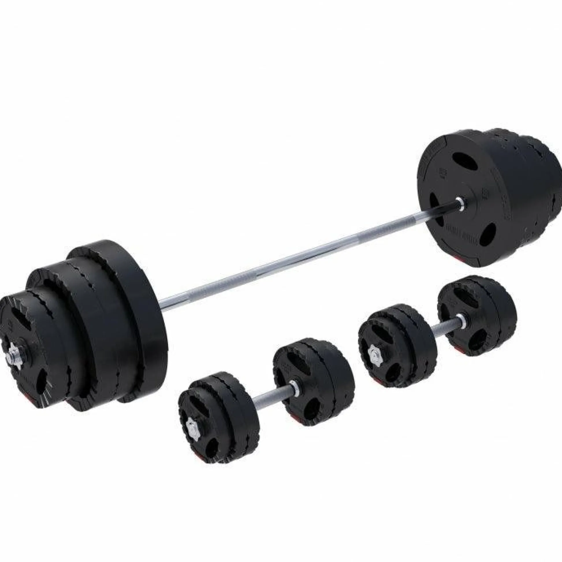 Gorilla Sports Langhantel Set Gripper Kunststoff 60 - 130 kg mit Sternverschlüssen Silber / Schwarz Clearance