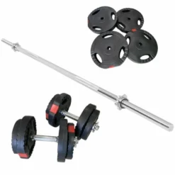 Gorilla Sports Langhantel Set Gripper Kunststoff 60 - 130 kg mit Sternverschlüssen Silber / Schwarz Clearance