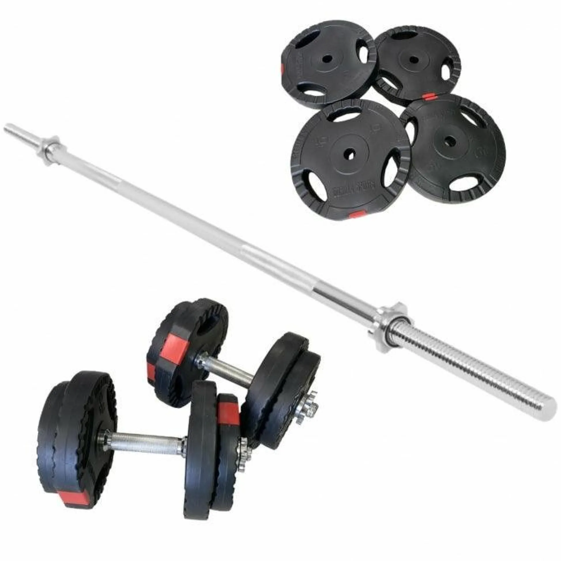 Gorilla Sports Langhantel Set Gripper Kunststoff 60 - 130 kg mit Sternverschlüssen Silber / Schwarz Clearance
