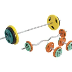 Gorilla Sports Langhantel Set Gummi Gripper 108 kg mit Verschlüssen Verschieden Best