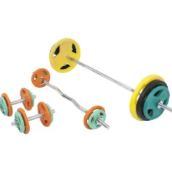 Gorilla Sports Langhantel Set Gummi Gripper 108 kg mit Verschlüssen Verschieden Best