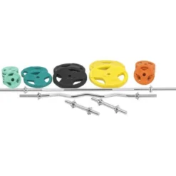Gorilla Sports Langhantel Set Gummi Gripper 108 kg mit Verschlüssen Verschieden Best