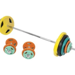 Gorilla Sports Langhantel Set Gummi Gripper 100 kg mit Verschlüssen Verschieden Online