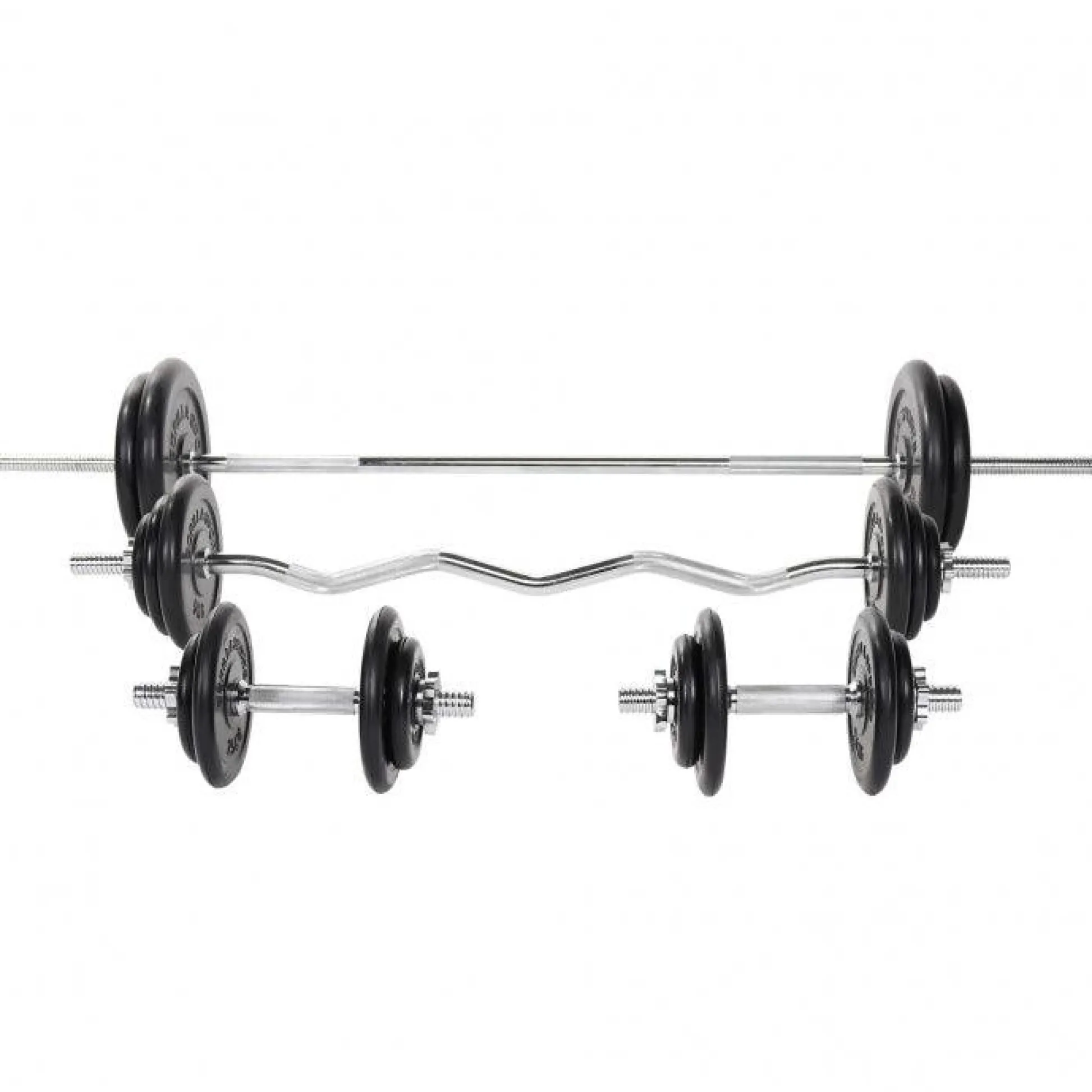 Gorilla Sports Langhantel Set Gummi 108 kg mit Sternverschlüssen Silber / Schwarz Best