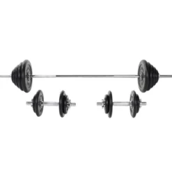 Gorilla Sports Langhantel Set Gummi 100 kg mit Sternverschlüssen Silber / Schwarz Discount