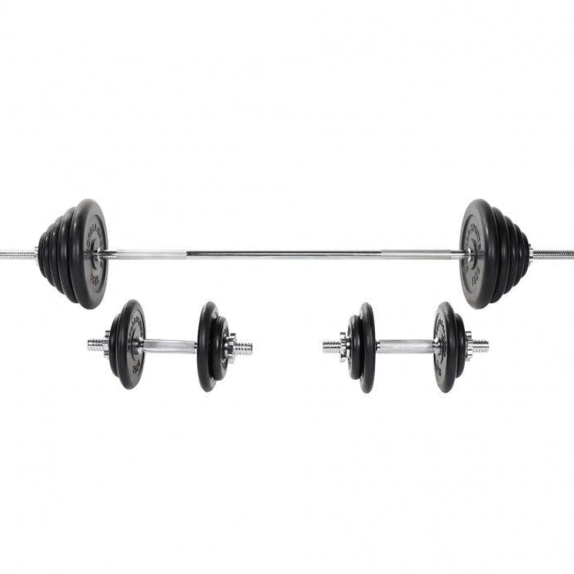 Gorilla Sports Langhantel Set Gummi 100 kg mit Sternverschlüssen Silber / Schwarz Discount