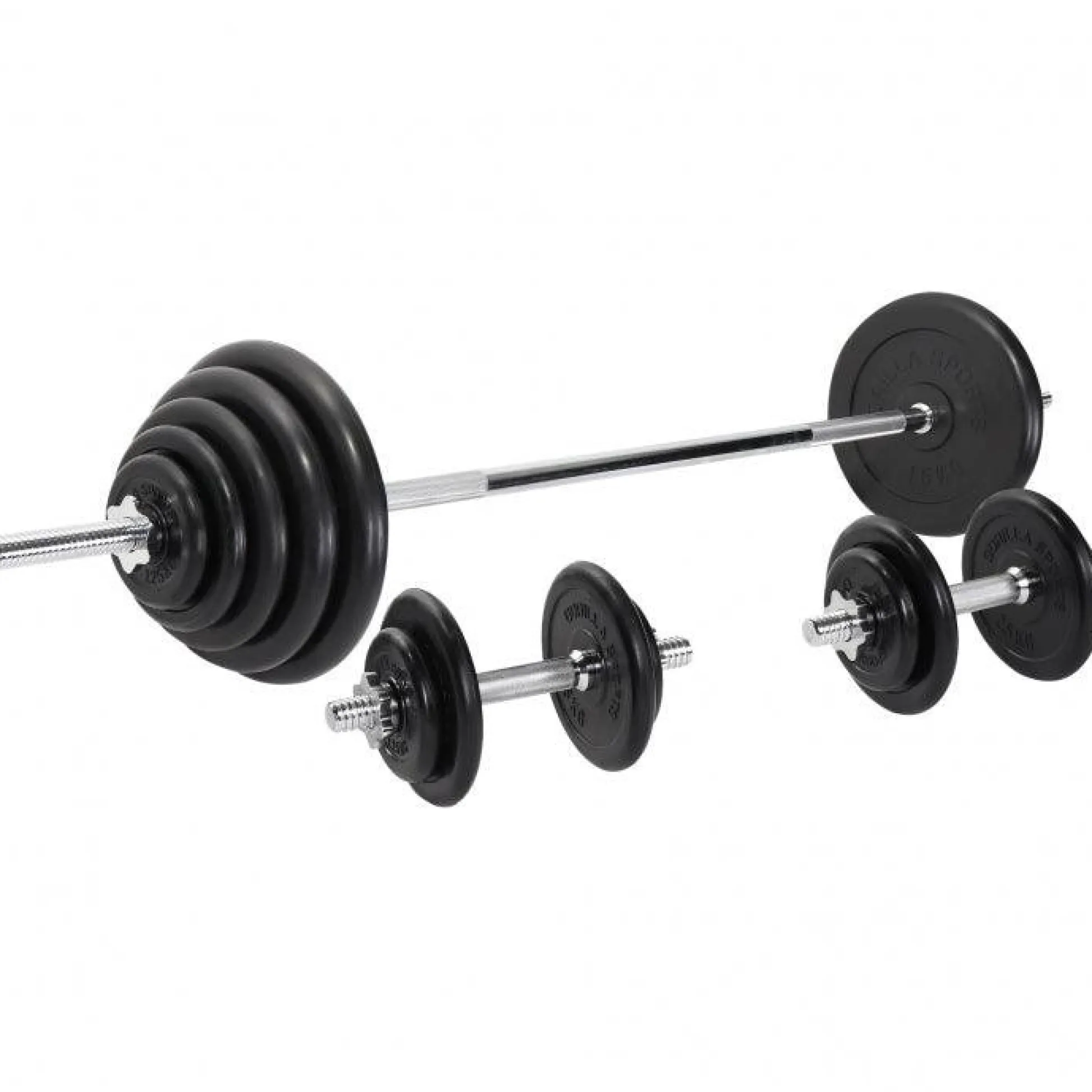Gorilla Sports Langhantel Set Gummi 100 kg mit Sternverschlüssen Silber / Schwarz Discount