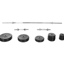 Gorilla Sports Langhantel Set Gummi 100 kg mit Sternverschlüssen Silber / Schwarz Discount