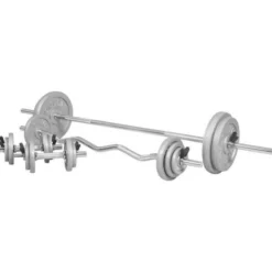 Gorilla Sports Langhantel Set Gusseisen 108 kg mit Federverschlüssen Silber Clearance