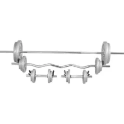 Gorilla Sports Langhantel Set Gusseisen 108 kg mit Federverschlüssen Silber Clearance
