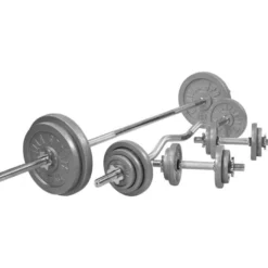 Gorilla Sports Langhantel Set Gusseisen 108 kg mit Verschlüssen Silber Outlet