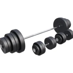 Gorilla Sports Langhantel Set Kunststoff 60 - 130 kg mit Sternverschlüssen Silber / Schwarz