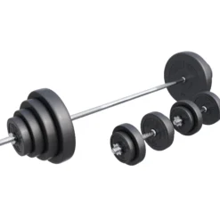 Gorilla Sports Langhantel Set Kunststoff 60 - 130 kg mit Sternverschlüssen Silber / Schwarz
