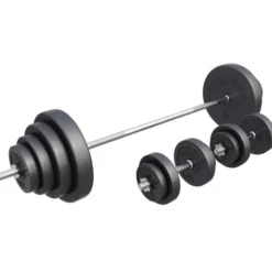 Gorilla Sports Langhantel Set Kunststoff 60 - 130 kg mit Sternverschlüssen Silber / Schwarz Hot