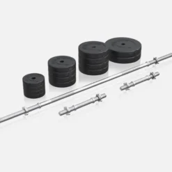 Gorilla Sports Langhantel Set Kunststoff 70 kg mit Sternverschlüssen Silber / Schwarz New