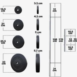 Gorilla Sports Langhantel Set Kunststoff 70 kg mit Sternverschlüssen Silber / Schwarz New