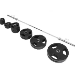 Gorilla Sports Langhantel Set Olympia Kunststoff Gripper 130 kg Schwarz / Silber New