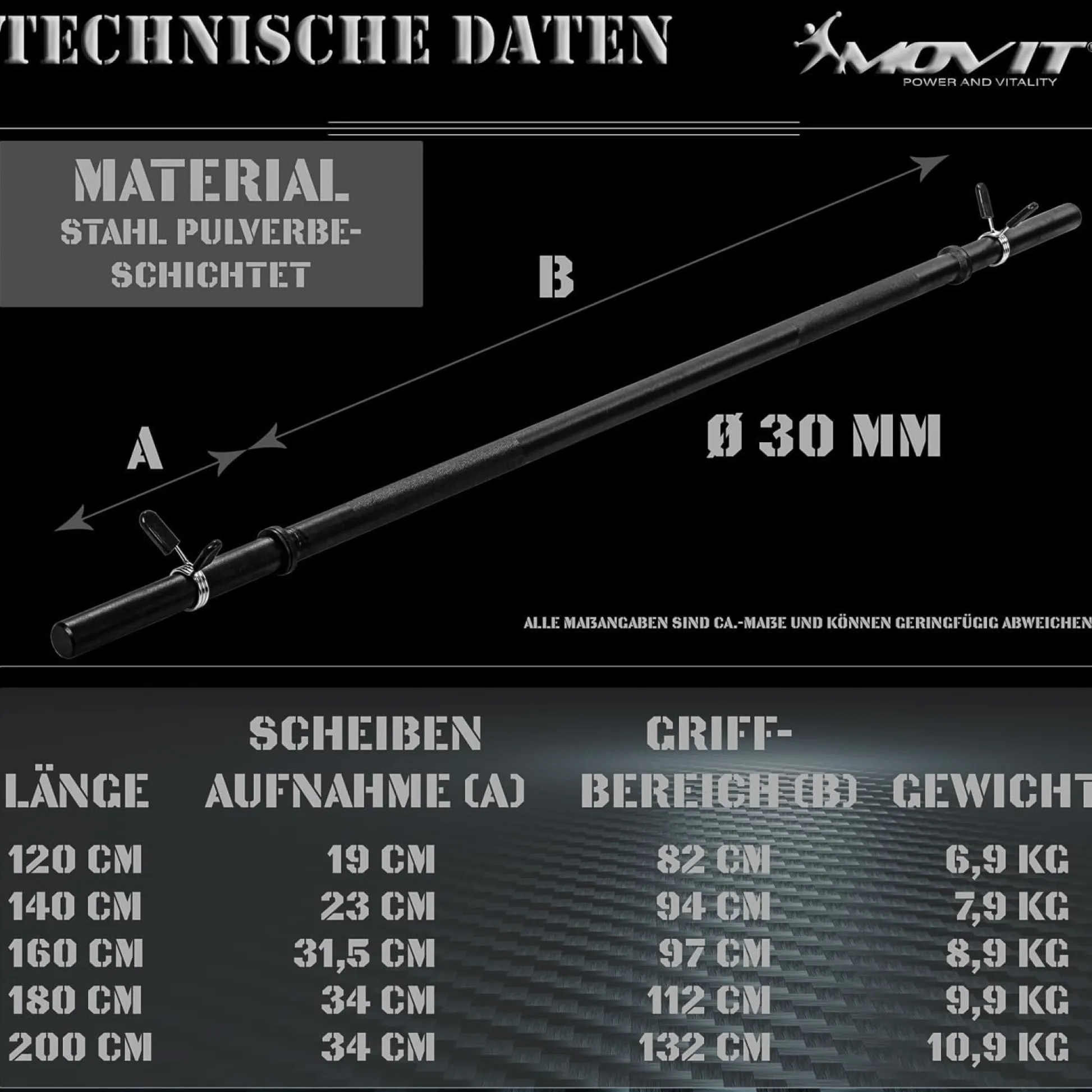 MOVIT Langhantelstange Schwarz/ Chrom