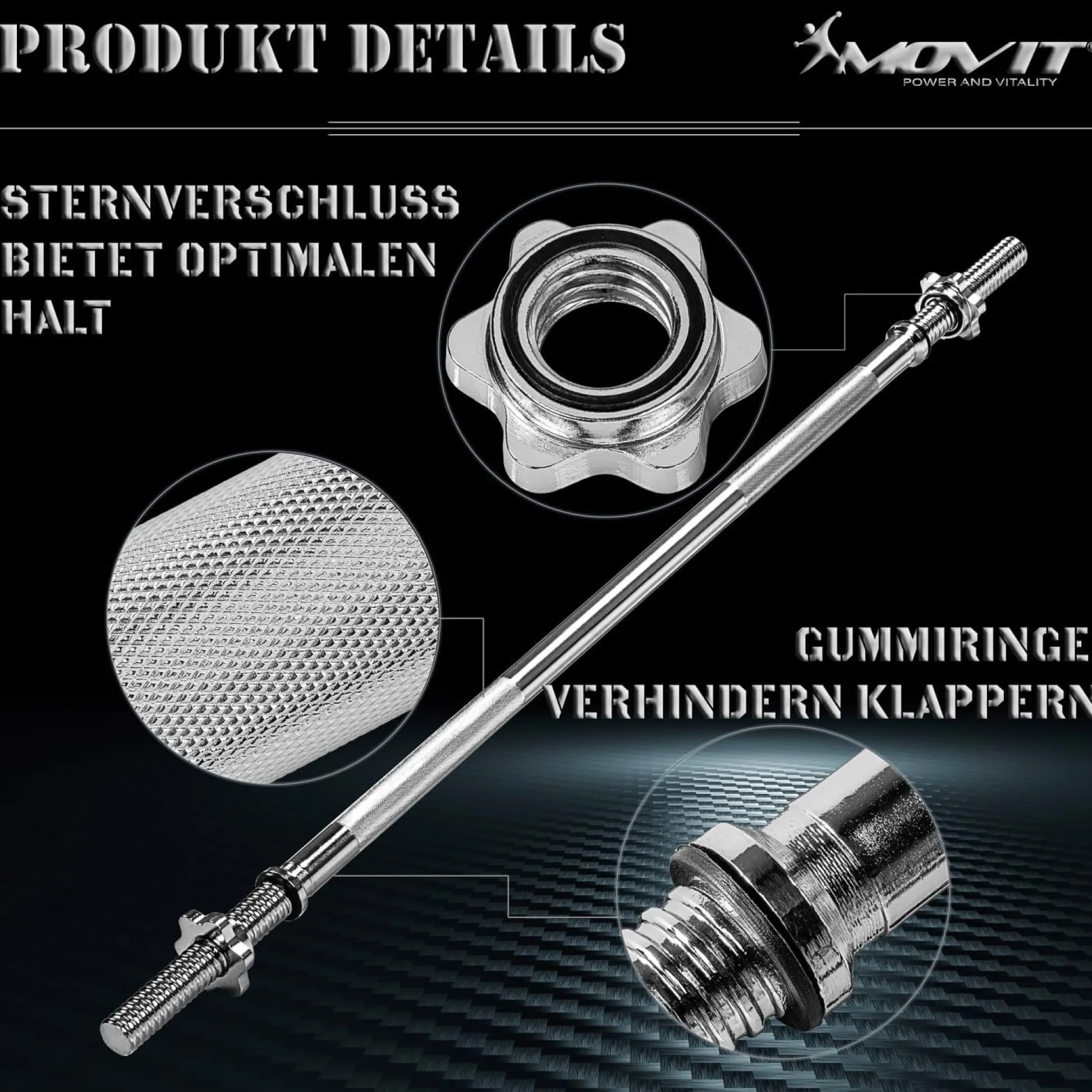 MOVIT Langhantelstange Schwarz/ Chrom Sale