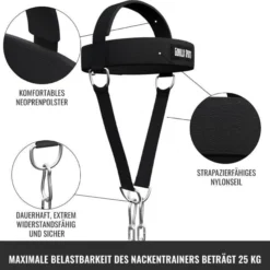 Gorilla Sports Nackentrainer gepolstert inkl, Kette und Karabinern Schwarz / Silber Clearance