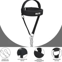 Gorilla Sports Nackentrainer gepolstert inkl, Kette und Karabinern Schwarz / Silber Clearance