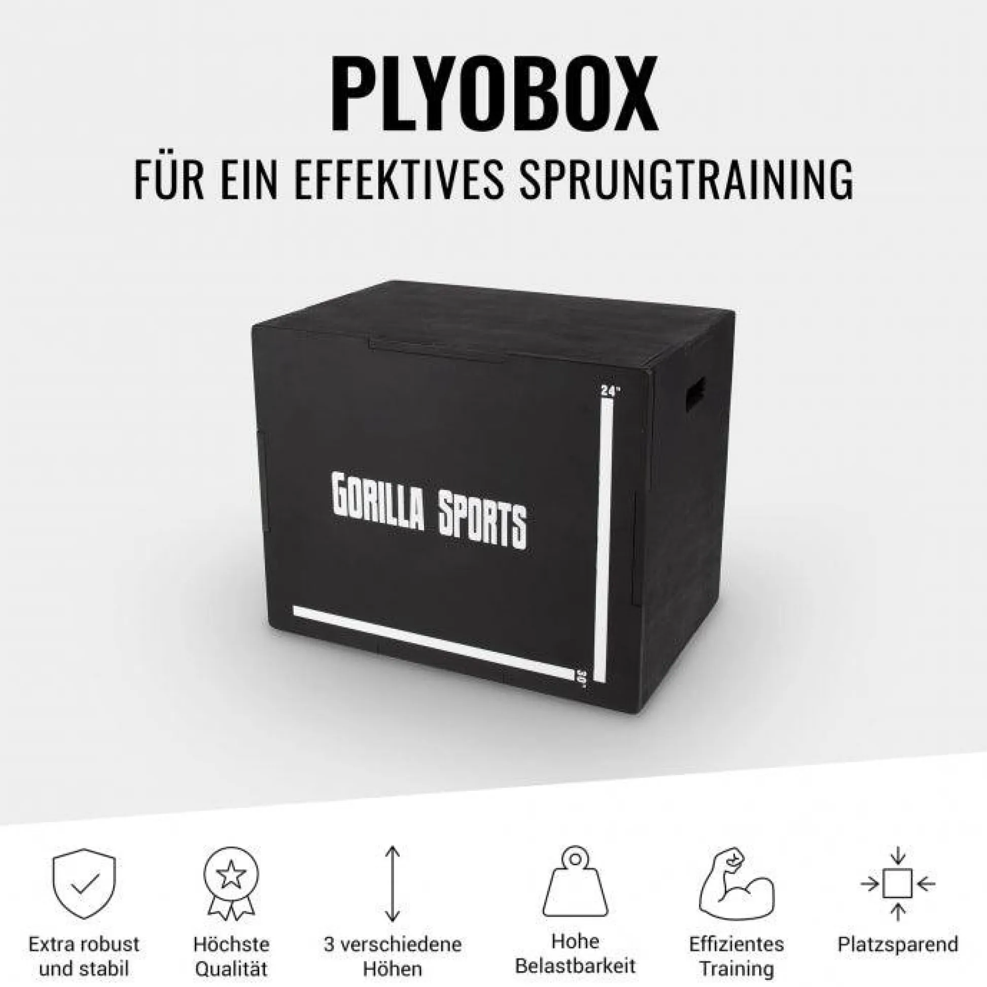 Gorilla Sports Plyo Box aus Holz schwarz 61 x 51 x 76 cm Schwarz / Weiss Outlet