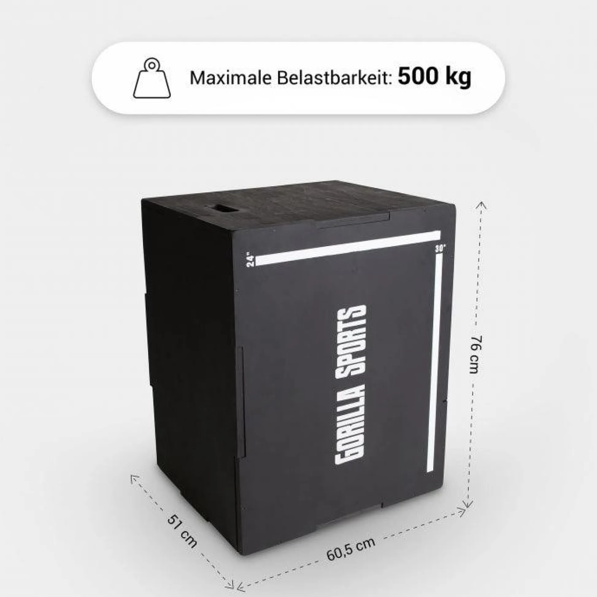 Gorilla Sports Plyo Box aus Holz schwarz 61 x 51 x 76 cm Schwarz / Weiss Outlet