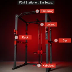 Gorilla Sports Power Rack mit Kabelzug Schwarz / Rot New