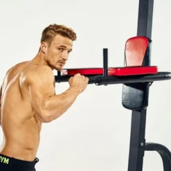 Gorilla Sports Power Tower Dip Station mit Klimmzugstange klappbar Schwarz / Rot Sale