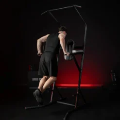 Gorilla Sports Power Tower Dip Station mit Klimmzugstange Schwarz / Grau Clearance