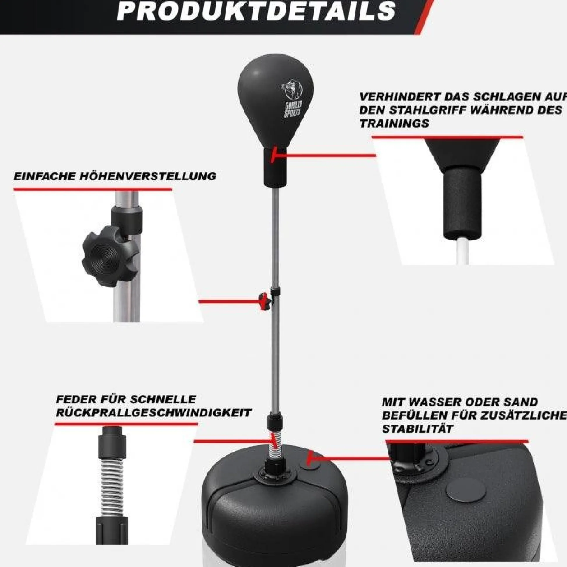 Gorilla Sports Punchingball höhenverstellbar Schwarz Discount
