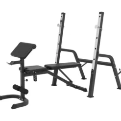 Gorilla Sports Schrägbank mit separater Ablage inkl, Langhantel Set 100 kg Weiss Sale