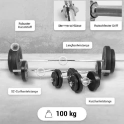 Gorilla Sports Schrägbank mit separater Ablage inkl, Langhantel Set 100 kg Schwarz New